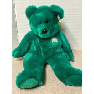 TY Beanie Buddy "Erin" the Bear 14” plush 1998 emerald green white shamrock Luck